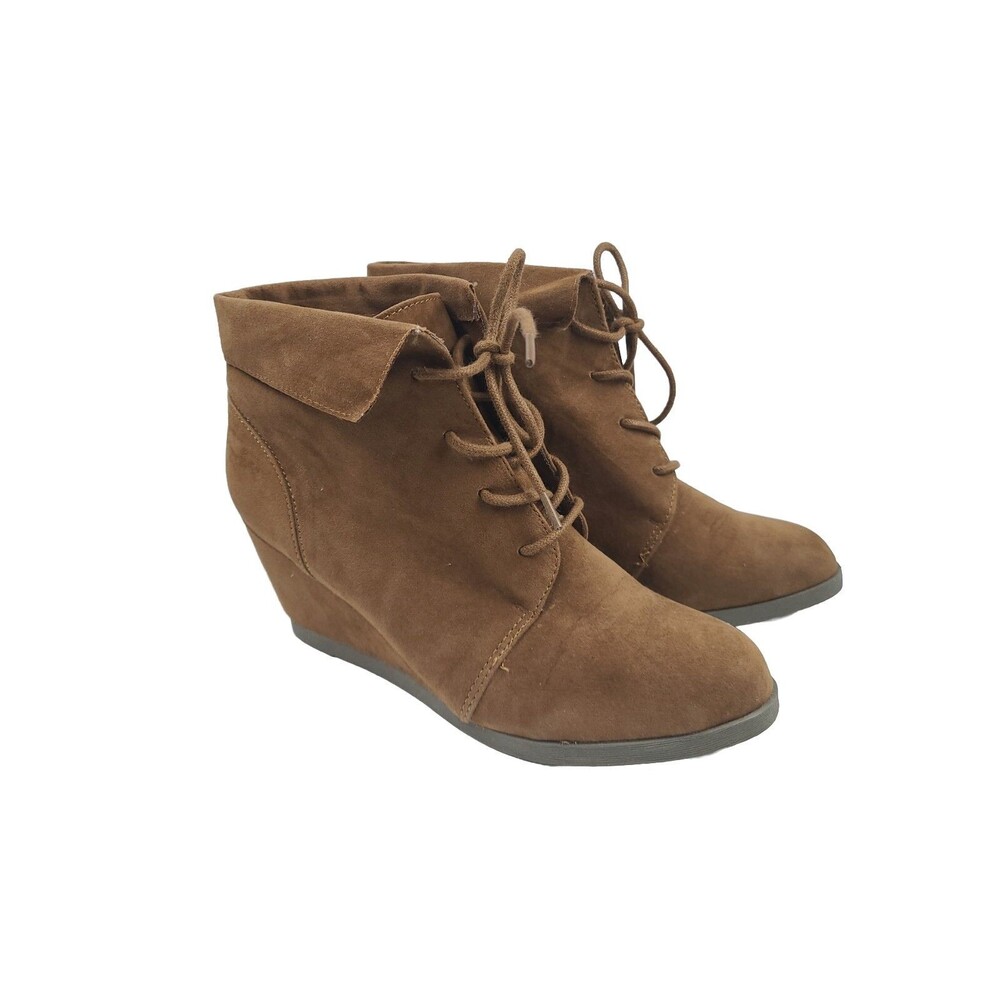 Madden Girl Dearest Womens Boots Wedge Heel Ankle Booties Brown Size 7.5